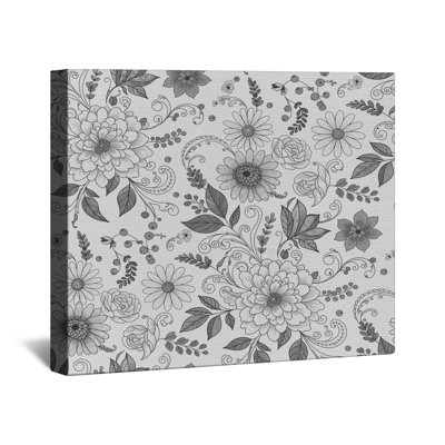 Toile tendue noir et blanc avec motifs floraux