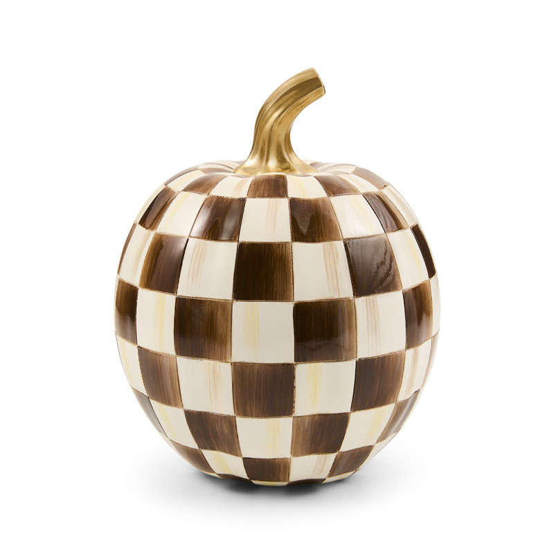Chocolate Check Pumpkin, 8" H x 7" W x 7" D