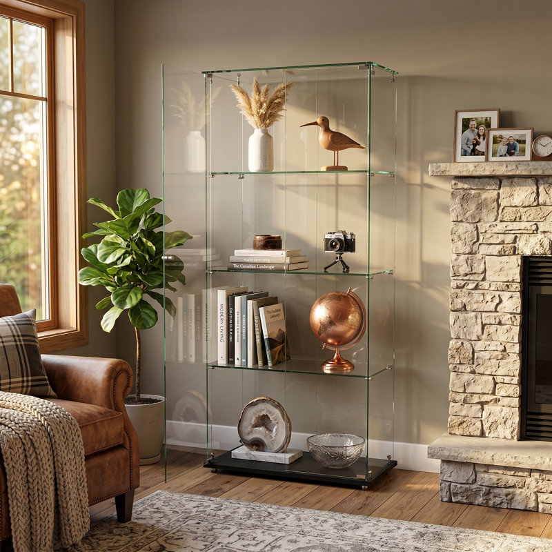 VistaGlow Modern 63" Black Tempered Glass Curio Cabinet w/5 Dynamic LED Modes