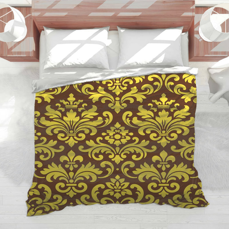 Yellow Brown Damask Comforter, King