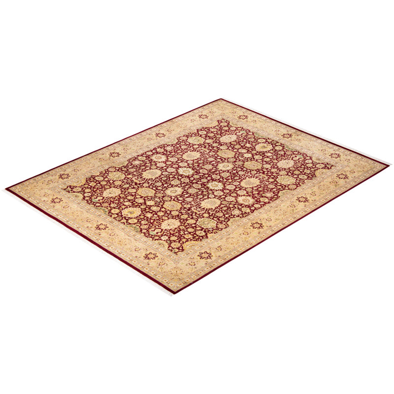 Handmade Red and Tan Wool Rectangular Area Rug