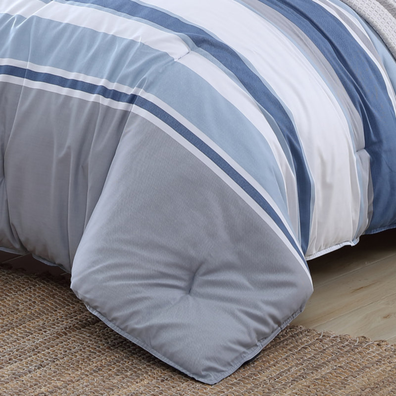 Full Blue Cotton Reversible Comforter Set with Shams
