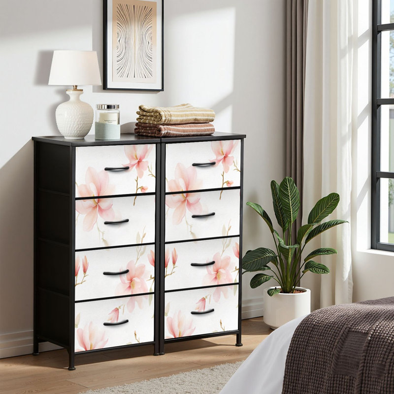 4 Drawer Dresser for Bedroom, Narrow Chest of Drawers, Wooden Top and Study Iron Frame 18"x37.5"-(WxH)