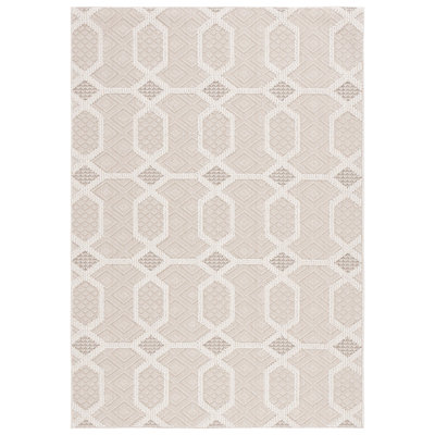 Tapis géométrique tissé à la machine en polypropylène crème / brun