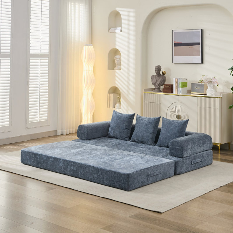 Canapé-lit pliable en chenille de qualité Boneless, Bleu