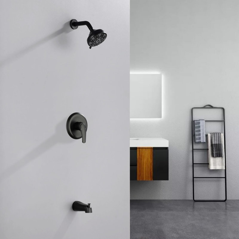 Ensemble de robinet de douche mural à poignée simple avec robinet de douche, Noir mat