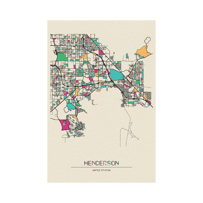 «Henderson, Nevada Map» par Ayse Deniz Akerman - impression sur toile tendue, H 26 po x l 18 po x 1,5 po