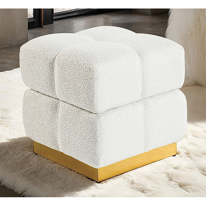 Tabouret de rangement carré de style contemporain avec finition beige et capitonnage