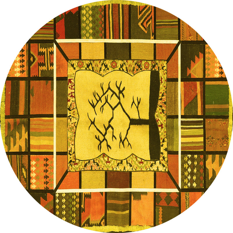 Tapis contemporains jaunes lavables à la machine 574, Carré 8 pi