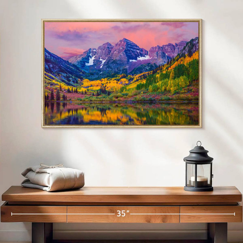 Beauté d'automne Maroon Bells, Cadre flottant en bois naturel, 25 po x 17 po