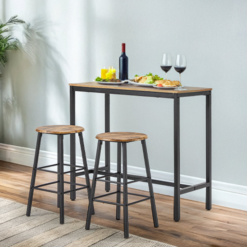  3 - Piece Dining Set, Rectangular Bar Table Set, Brown