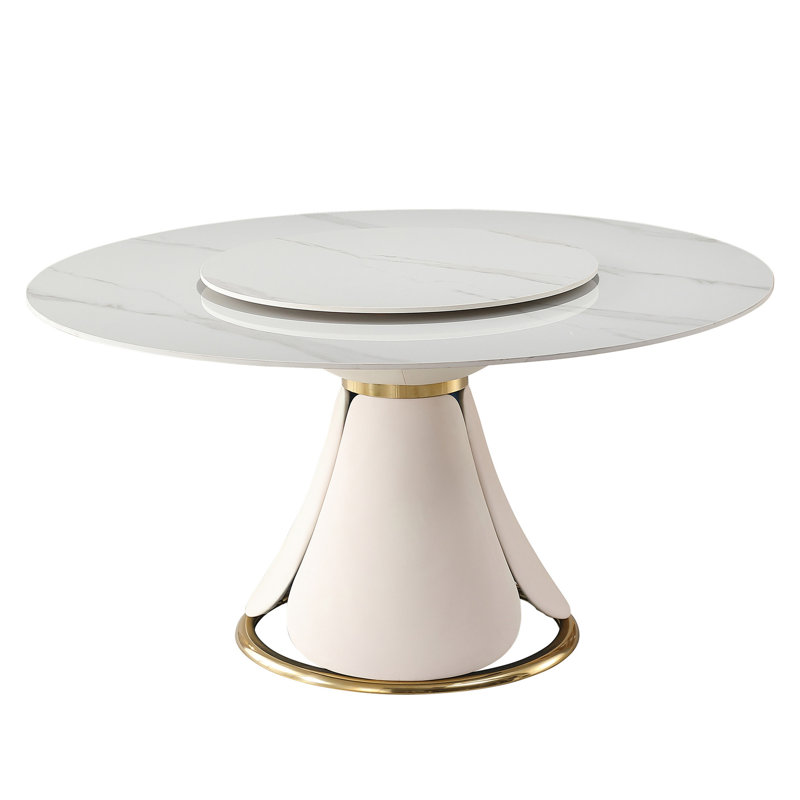 Table de salle à manger 59,05 po en pierre frittée 8 avec disque rotatif de 31,5 po, plateau rotatif moderne pour 8 personnes Scratch