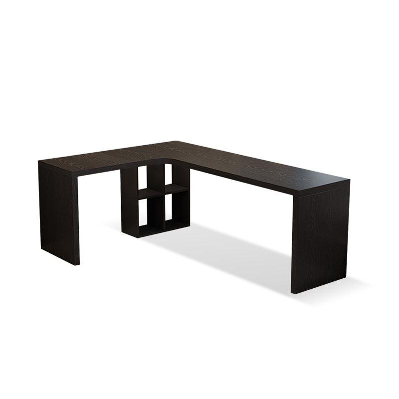 Black Rectangular Solid Wood desk, 29.53" H x 62.99" W x 47.24" D, Left Hand Return