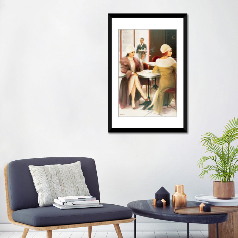 « cafe i », reproduction sur toile, H 24 po x l 16 po x P 1 po, Papier d'art encadré noir, Blanc