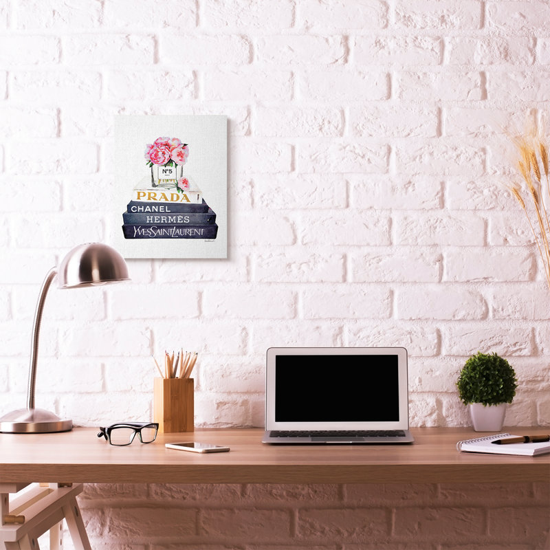 « styleing designer fleurs bookstack blue gold », peinture, Toile tendue, H 20 po x l 16 po x P 1,5 po
