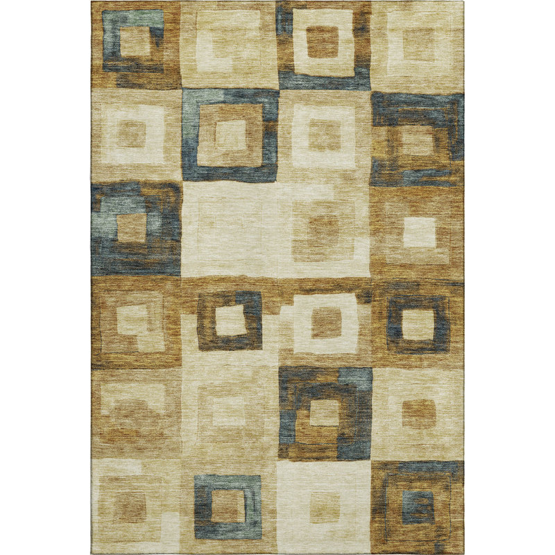 Tapis géométrique Premium lavable à la machine AMD1142, Rectangle 5 pi x 7 pi 6 po