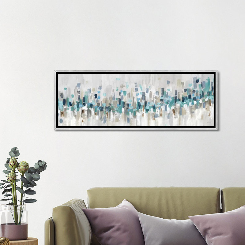 «Blue Staccato» par Inconnu - reproduction d'art, Toile argentée avec cadre flottant, H 12 po x l 36 po x P 1,5 po