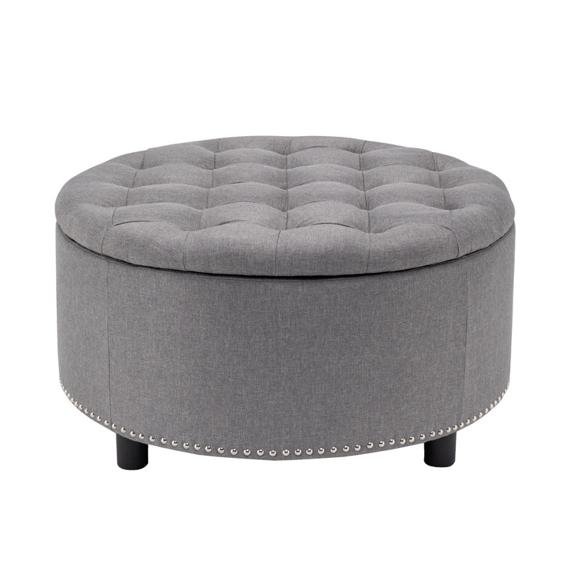 Alessandro Fabric Upholstered Storage Ottoman, Gray Polyester Blend