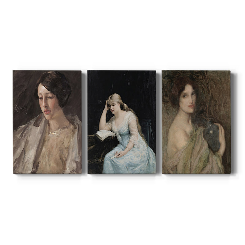 Reproduction de portrait rétro LXI - toile tendue sur mesure - 3 pièces, H 12 po x l 24 po