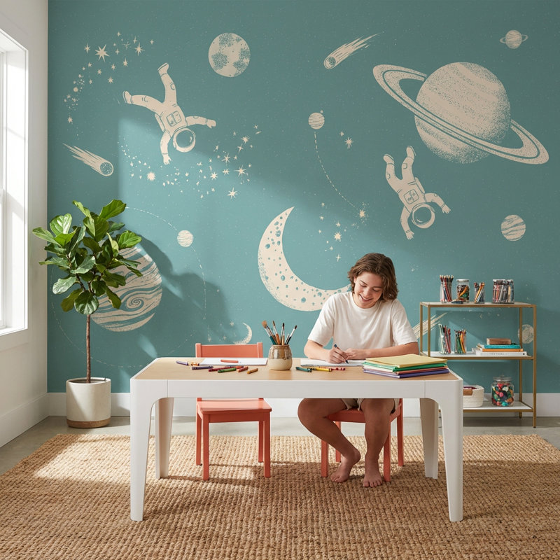 Papier peint fantaisiste Space Astronauts, Non tissé non collé, 200 po x 120 po