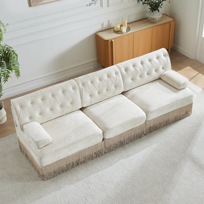 Canapé 3 places avec dossier capitonné, Beige