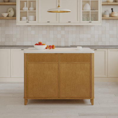 Kathryne Kitchen Island 48" Black Quartz Countertop by Lark Manor