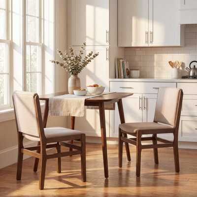 Alagie Mid-Century Modern 3-Piece Dining Table Set With Upholstered Chairs & Rubberwood Legs