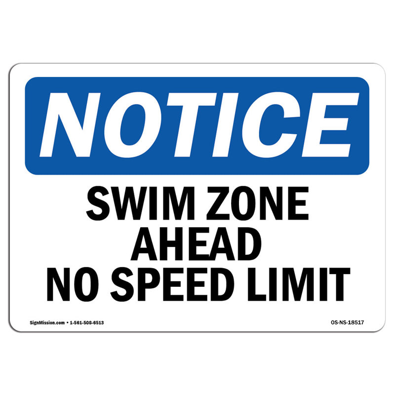 Swim Zone Ahead No Speed Limit, 12" H x 18" W x 0.1" D