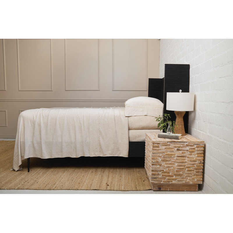 REMI - RAYON FROM BAMBOO / LINEN SHEET SET - WHITE - QUEEN (FITTED, FLAT, PAIR OF ST/Q PC), Natural