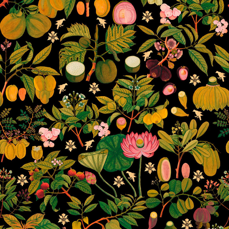 Florilegium Floral Wallpaper Roll, Green/Black/Pink