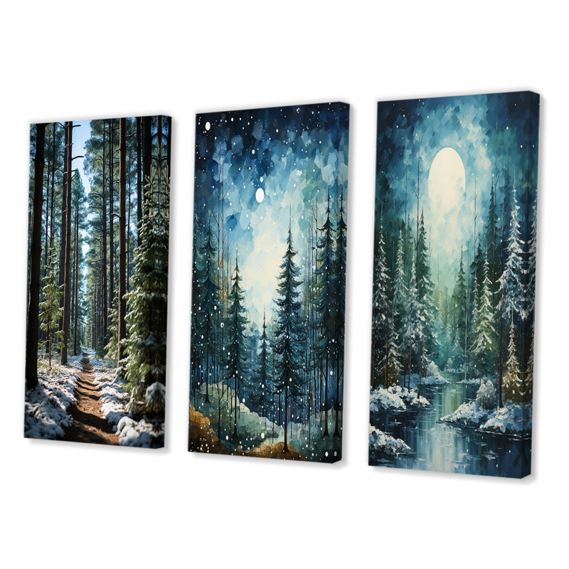 «Winter Snowy Evergreen», 3 pièces sur toile, Toile tendue, H 32 po x l 48 po