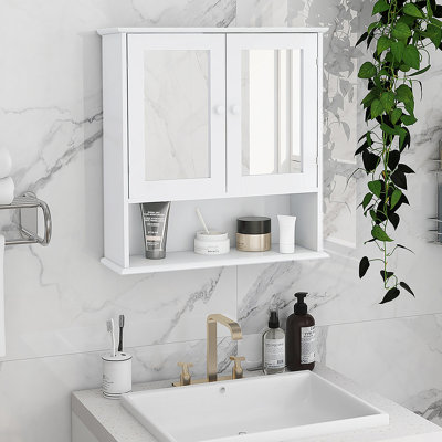 Bathroom Wall Cabinet With Doule Mirror Doors And Shelvs