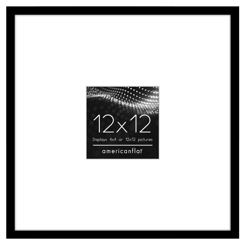 Americanflat 12x12 Picture Frame - Use as 4x4 Frame with Mat or 12x12 Frame Without Mat - Thin Photo Frame with Plexiglass - Black