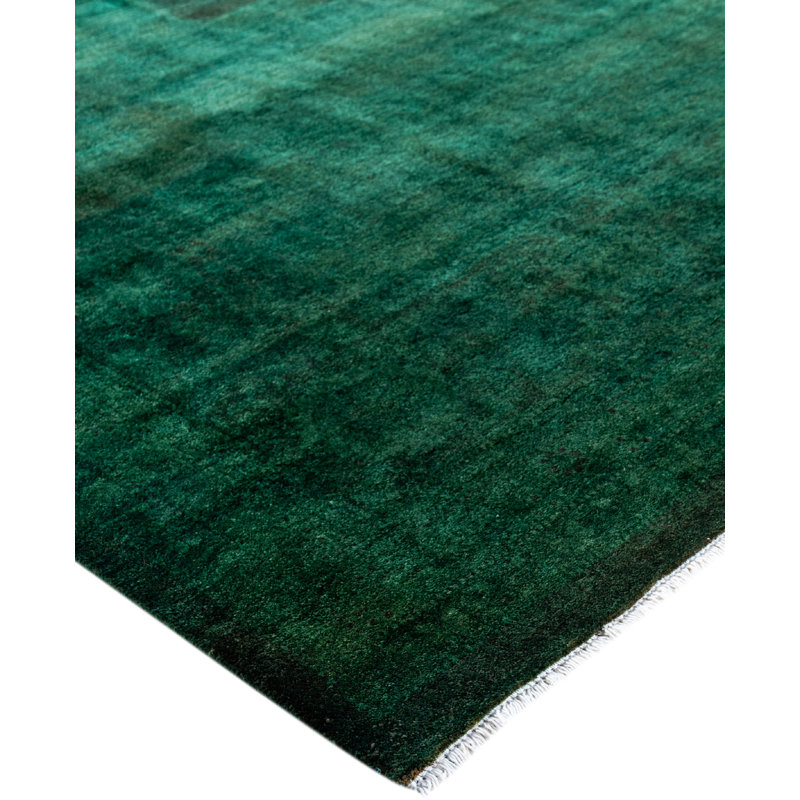 Overdyed Hand-Knotted Wool Modern-Contemporary Green Area Rug 9' 5" x 12' 9"