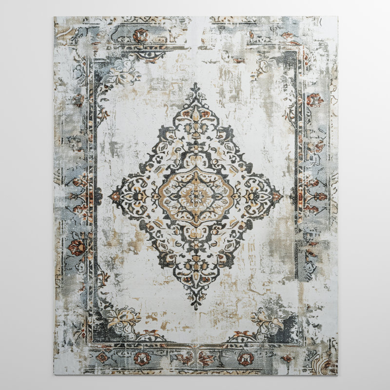 Oriental Floral Non-Slip Machine Washable Vintage Area Rug in Cray/Cream/Brown for Living Room, Bedroom, Hallway Runner Indoor Rugs