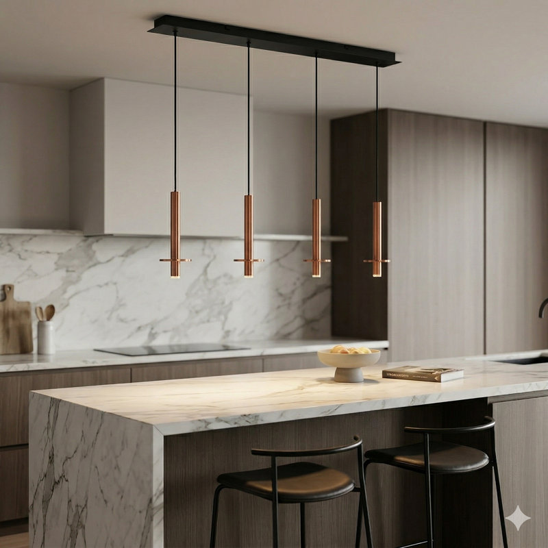 Zakaryan 4 - Light Matte Black Kitchen Island Pendant, Copper