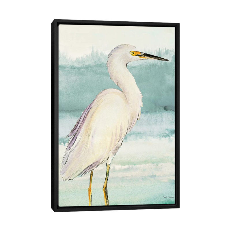 «Heron on Seaglass II» par Lanie Loreth - reproduction d'art, H 40 po x l 26 po x P 1,5 po, Toile avec cadre noir