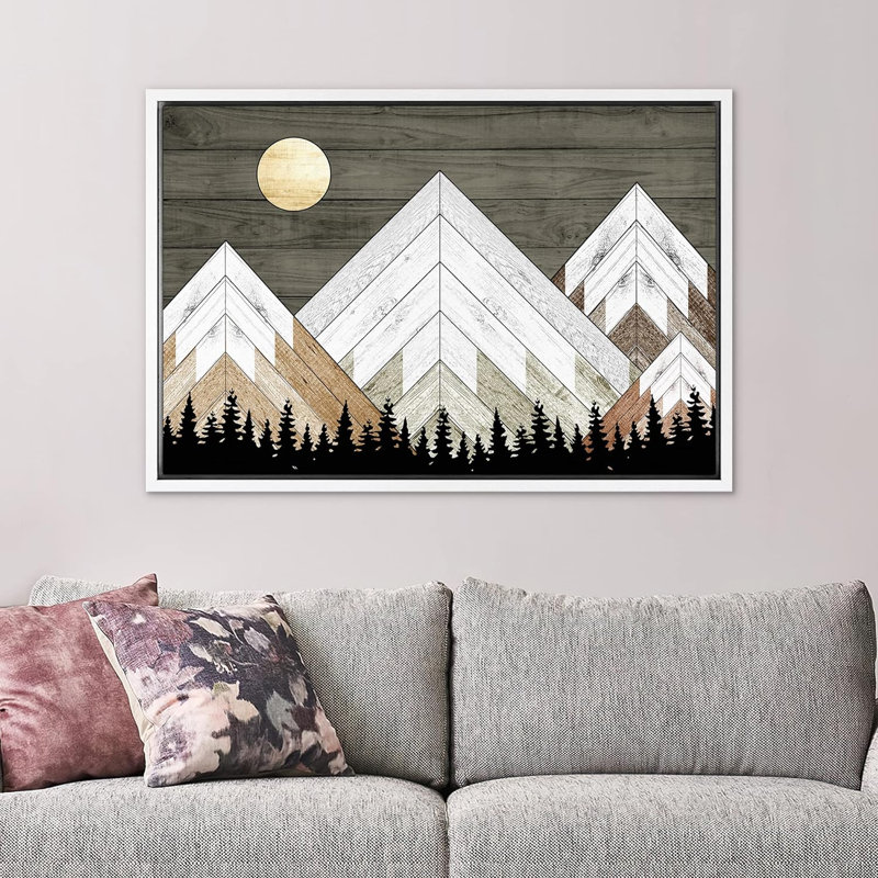 Snowy Mountain Range Forest, reproduction d'art sur toile, H 16 po x l 24 po x P 1,5 po, Blanc