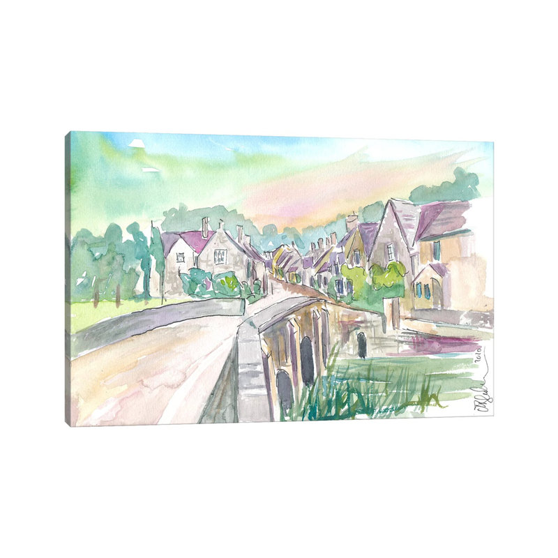 «Castle Combe Cotswolds Bridge And Street In England» par Markus & Martina Bleichner - peinture sur toile tendue