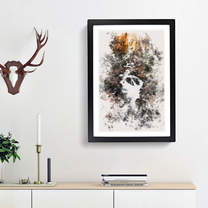 Woodland Stream - Single Picture Frame Print on MDF, 63cm H x 45cm W x 2cm D, Black Framed