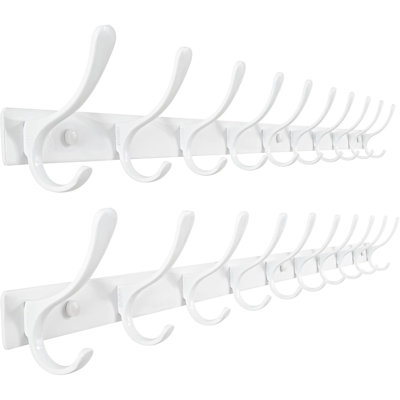Heavy-Duty Wall-Mounted Coat Rack, 10-Hook Stainless Steel Hanger, Space-Saving Metal Wall Hooks for Coats, Jackets, Hats, Bags & Towels, 2-Pack, White