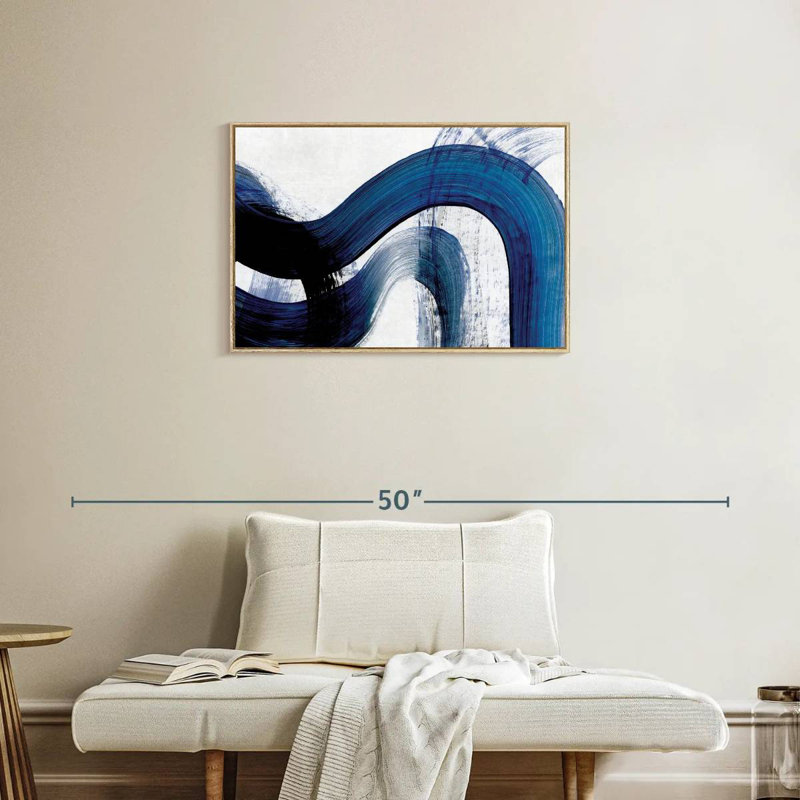 Blue Clota Curves, Cadre flottant en bois naturel, 31 po x 21 po