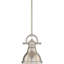 Abbie-J 1-Light Indoor Brushed Nickel Downrod Mini Pendant with 6.5"W Bell-Shaped Bowl-1703105600-1703105615