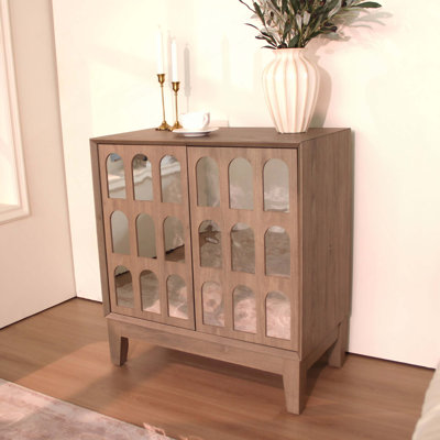 Buffet à buffet, armoire de rangement moderne Mid-Century avec portes et tablettes, armoire de style bohème en bois pour le salon