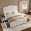  Grand lit tapissier à 4 tiroirs Maber, lit plateforme avec rangement et 2 tables de chevet, lit à oreilles en velours, aucun sommier requis, beige-97587622-97587621