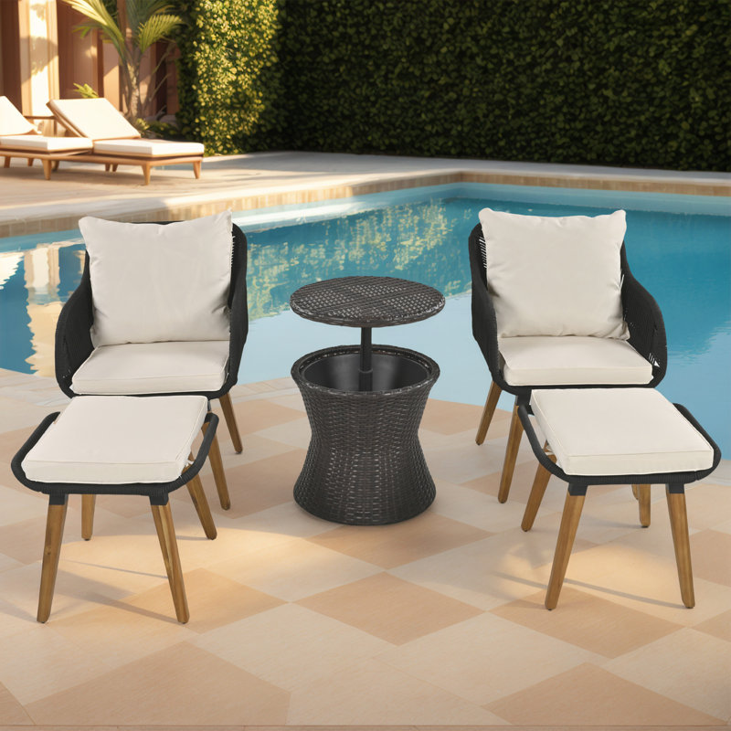 5 Pieces Patio Furniture Chair Sets, Patio Conversation Set With Wicker Cool Bar Table, Ottomans,outdoor Furniture Bistro Sets For Porch,backyard,balcony,poolside