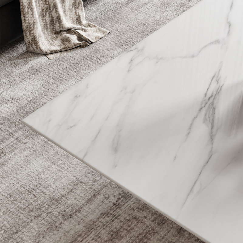 Dainera Modern Drum Coffee Table, Trapezoid Faux Marble Coffee Table, Fully-Assembled, White, 13.77" H x 31.5" L x 31.5" D