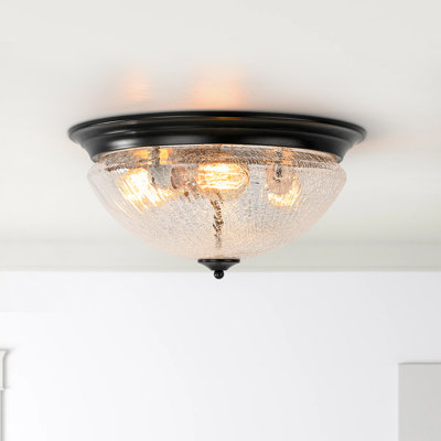 3 - Light Crackled Glass Bowl Flush Mount
