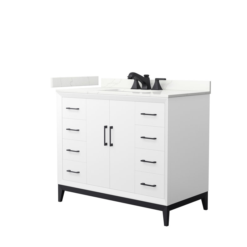 Amici Single Bathroom Vanity with Top, Satin Bronze, Giotto Quartz, 42"