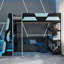 Full Size Gaming Loft Bed With Desk, Shelves & LED Lights, Black+Blue